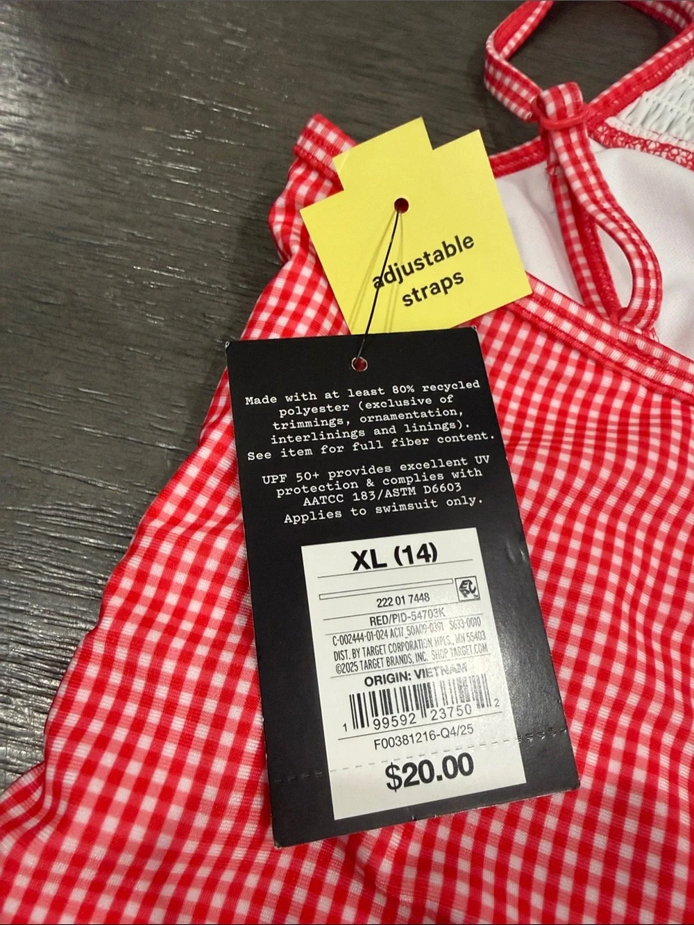 art class Red Gingham One-Piece Swimsuit with Lace Trim